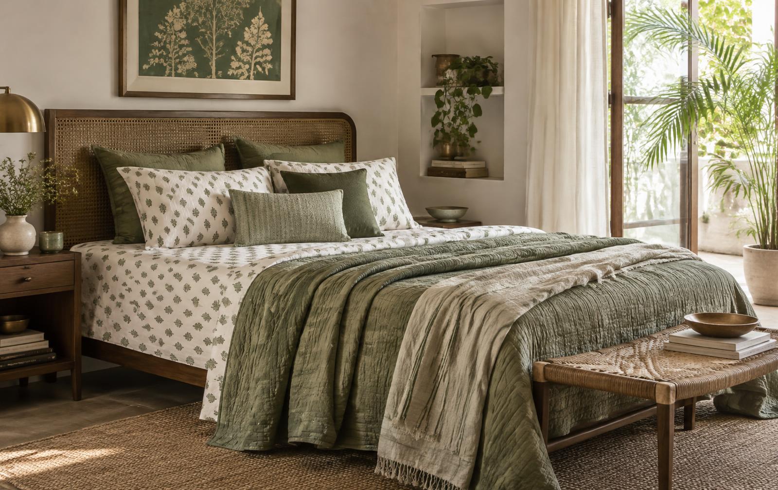 Soft green and neutral everyday bed linen